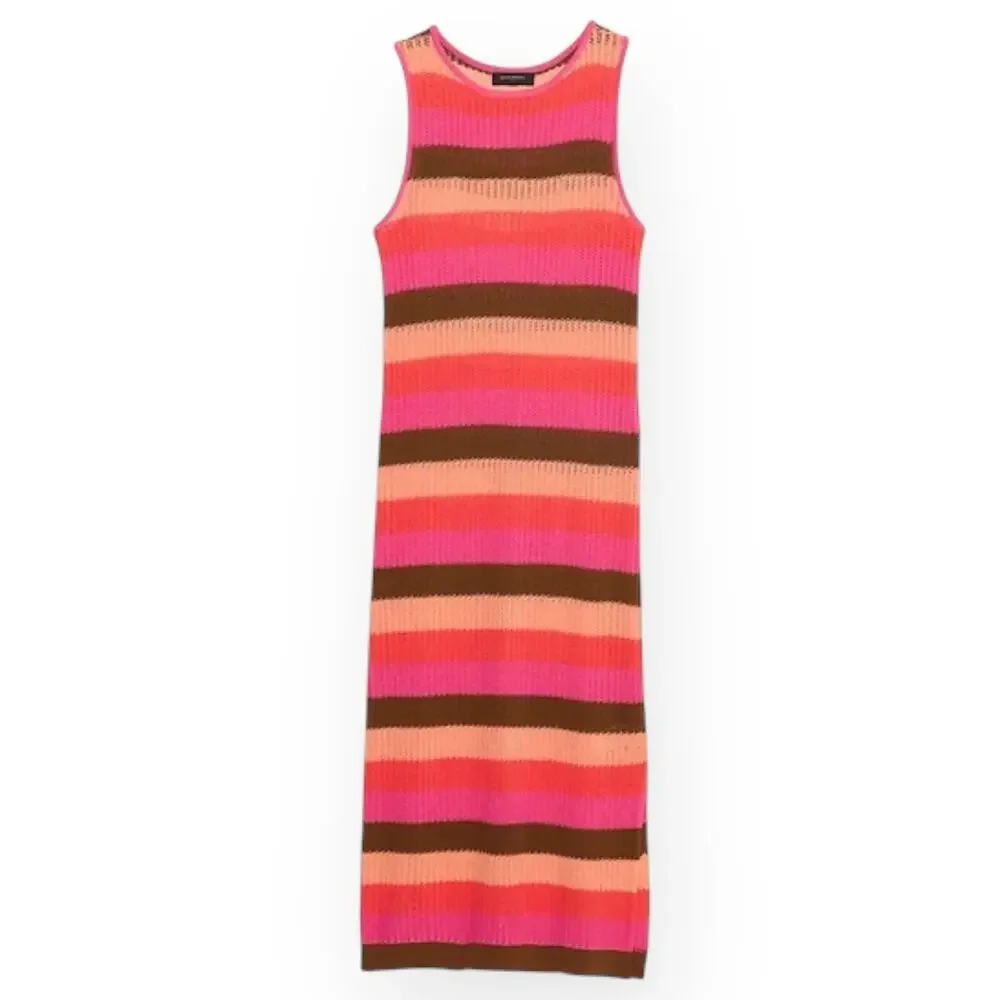 New $120 BANANA REPUBLIC Open-Stitch Midi Sweater Knit Dress Striped Pool Beach